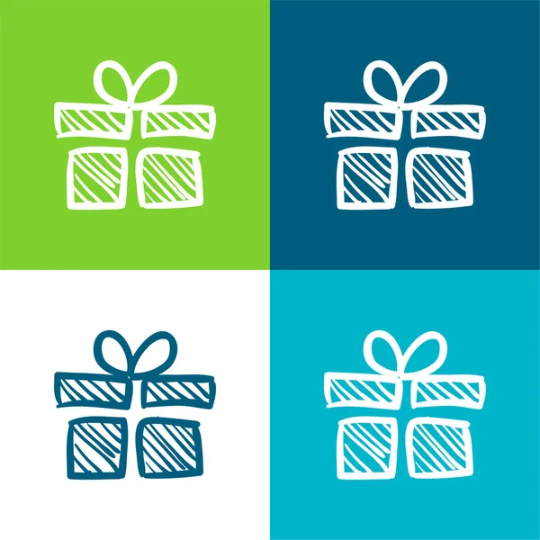 Verjaardag Giftbox Sketch Flat Vier Kleuren Minimale Pictogram Set — Stockvector