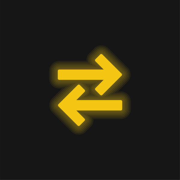 Arrows Couple To Opposite Directions yellow glowing neon icon