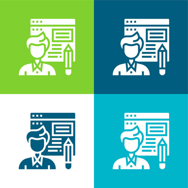 Блогер Плоский четырехцветный минимальный набор значков