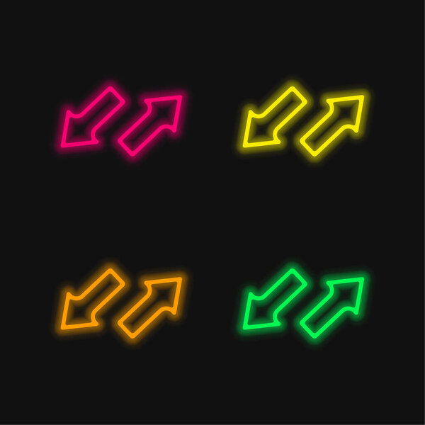 Arrows Couple Pointing Opposite Directions four color glowing neon vector icon