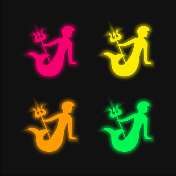 Aquarius Astrological Sign Symbol four color glowing neon vector icon