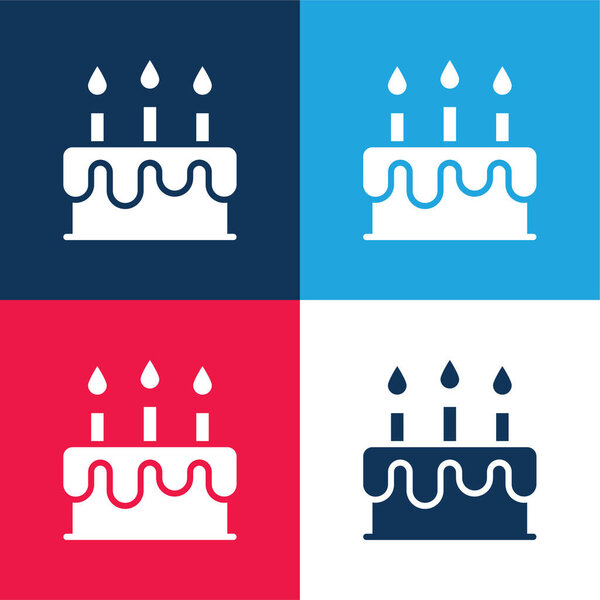 Birthday Cake Blue Red Four Color Minimal Icon Set Royalty Free Stock Vectors