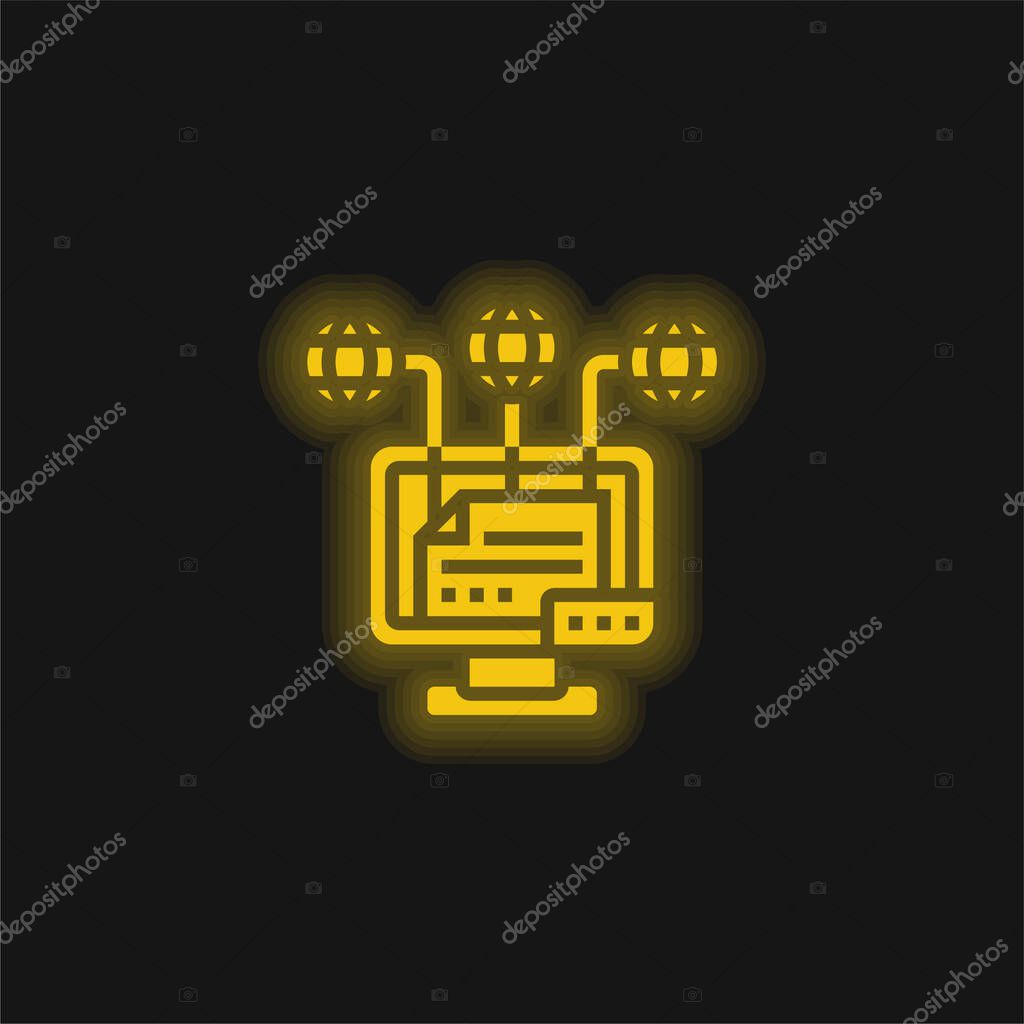Attribution yellow glowing neon icon