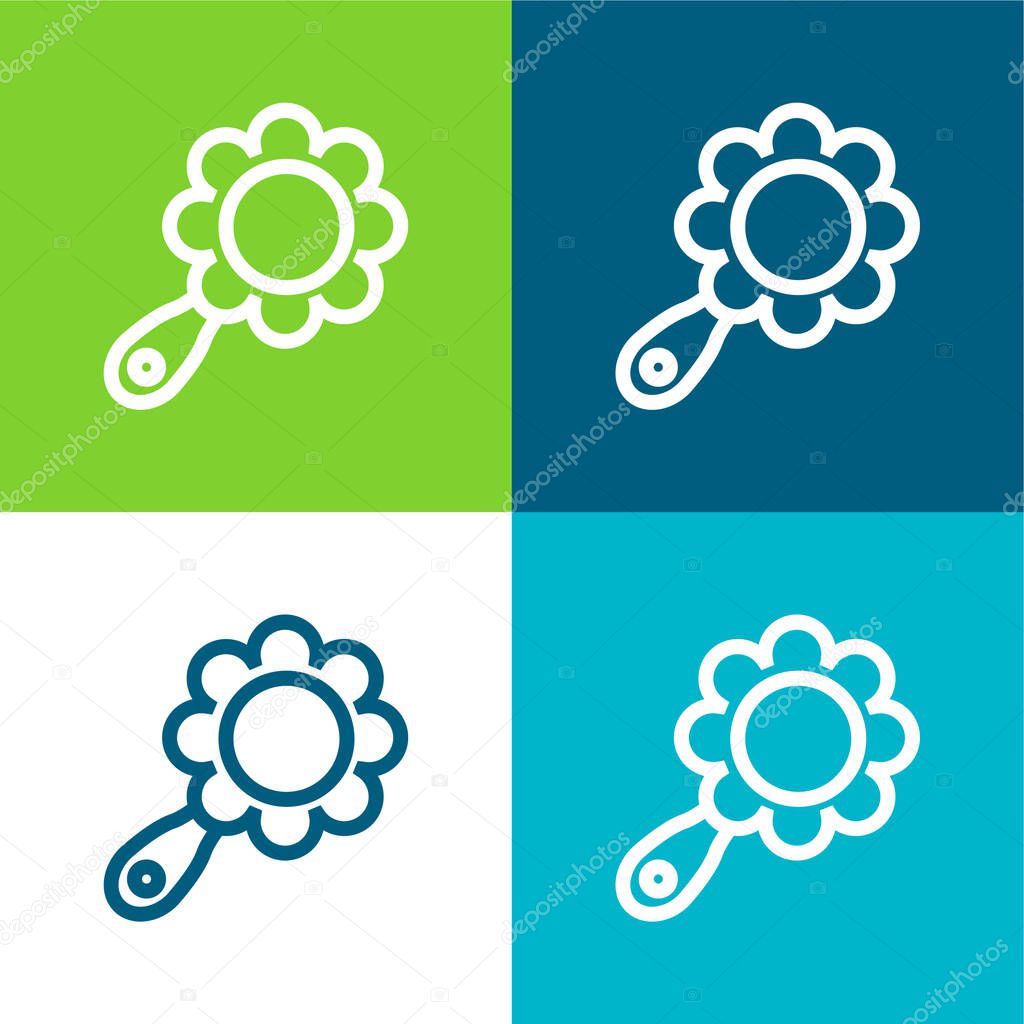 Baby Rattle Of Flower Shape Flat four color minimal icon set