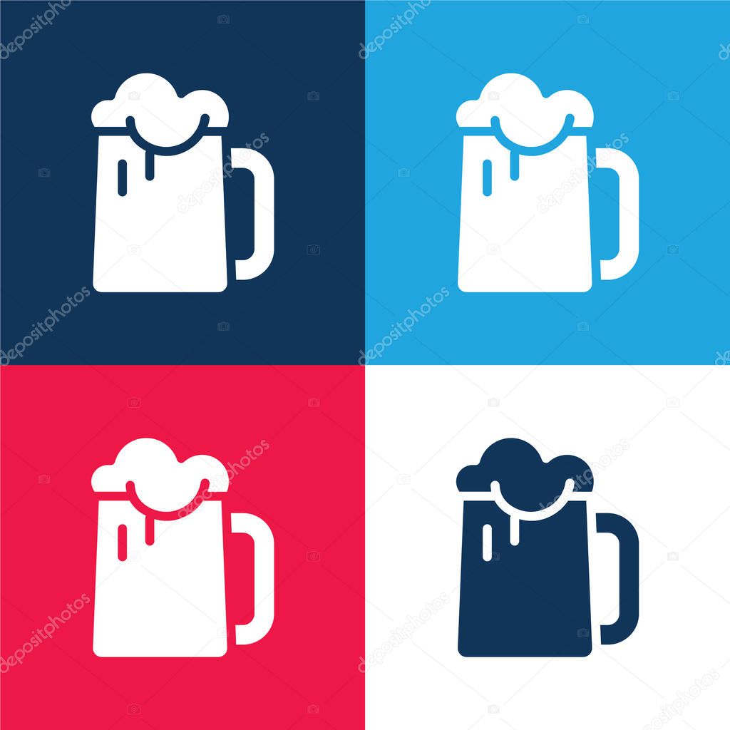 Beer blue and red four color minimal icon set
