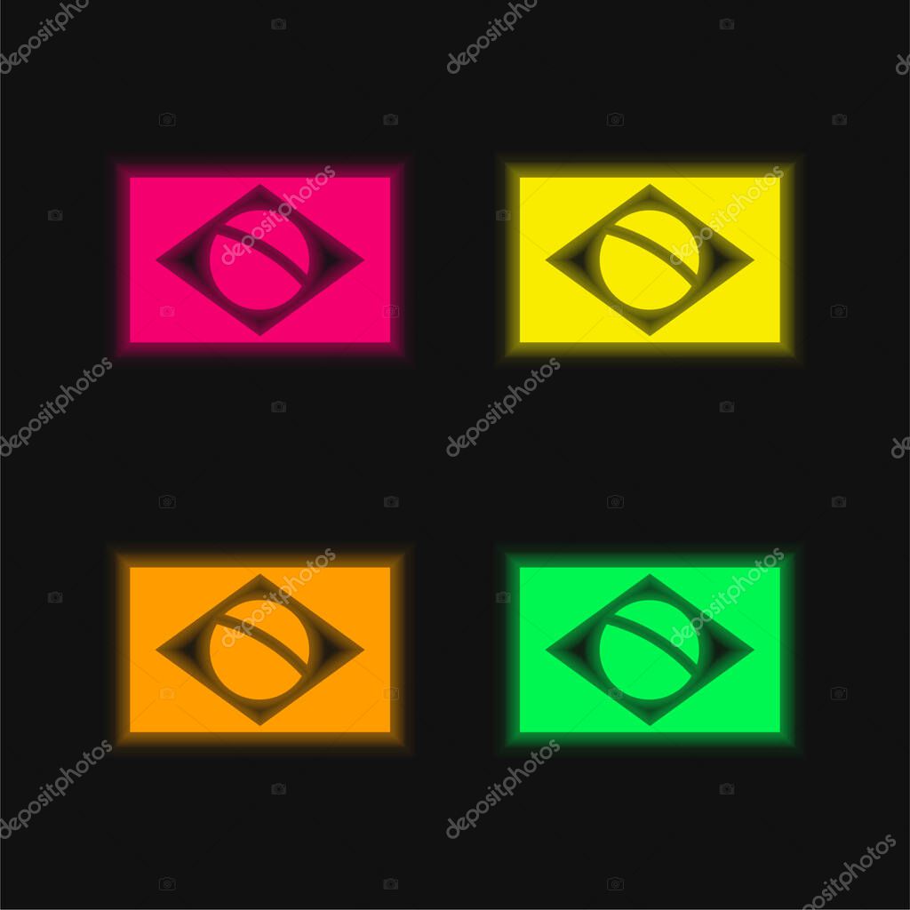 Brazil Flag four color glowing neon vector icon