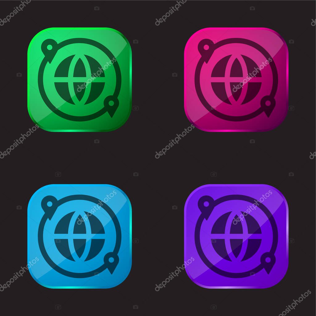 Around The World four color glass button icon