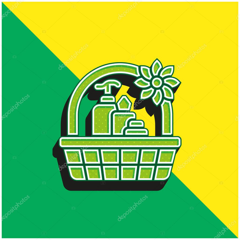 Basket Green and yellow modern 3d vector icon logo