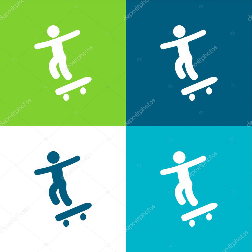 Boy With Skatingboard Flat four color minimal icon set