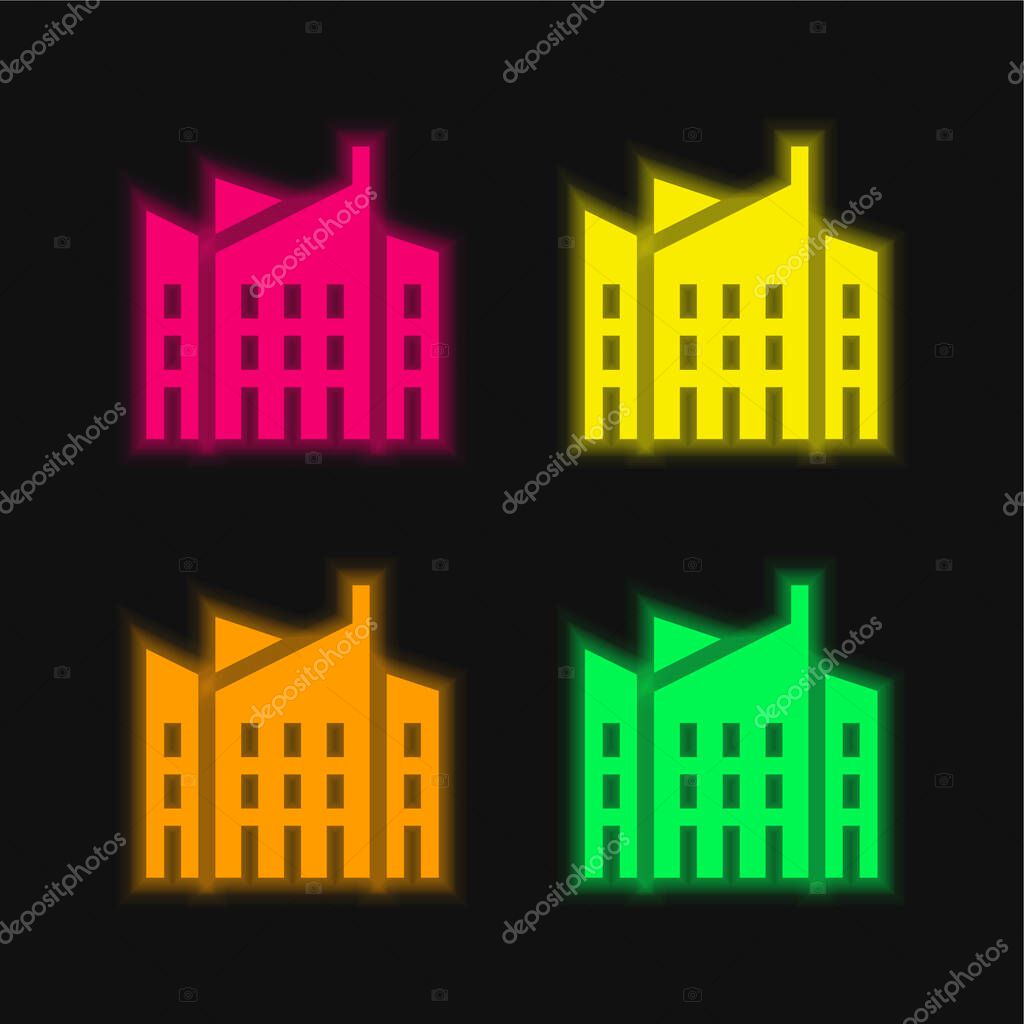 Architecture four color glowing neon vector icon