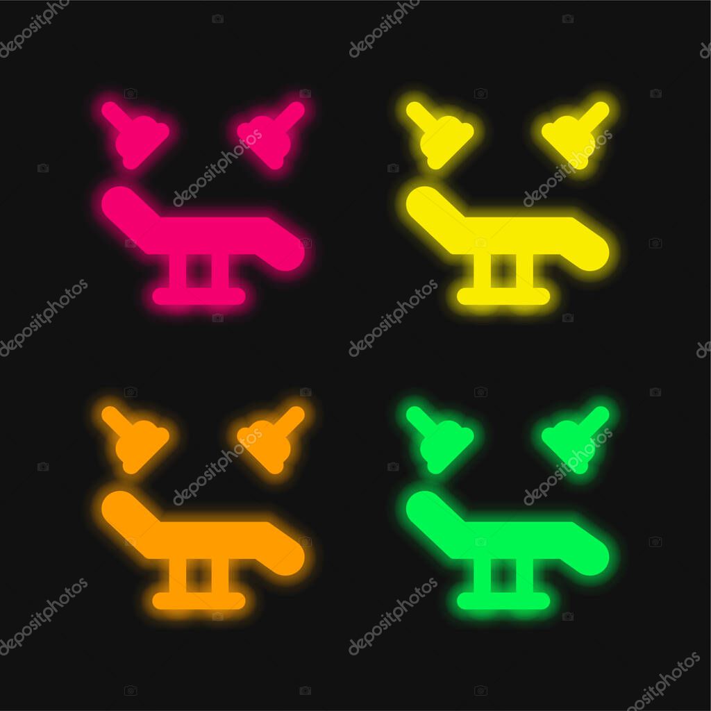 Bed four color glowing neon vector icon