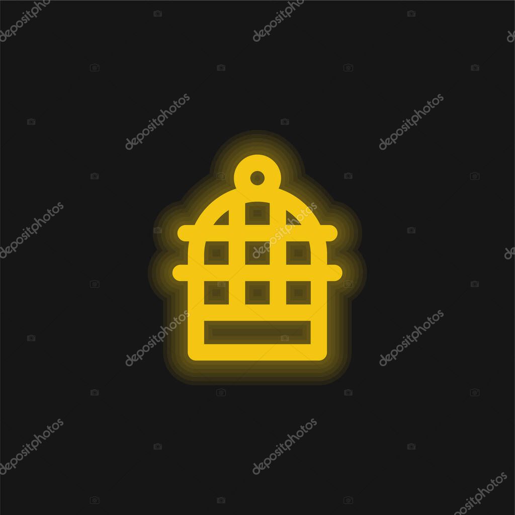 Bird Cage yellow glowing neon icon