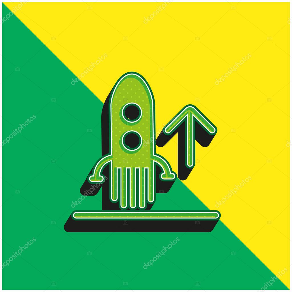 Ascending Rocket Ship Green and yellow modern 3d vector icon logo