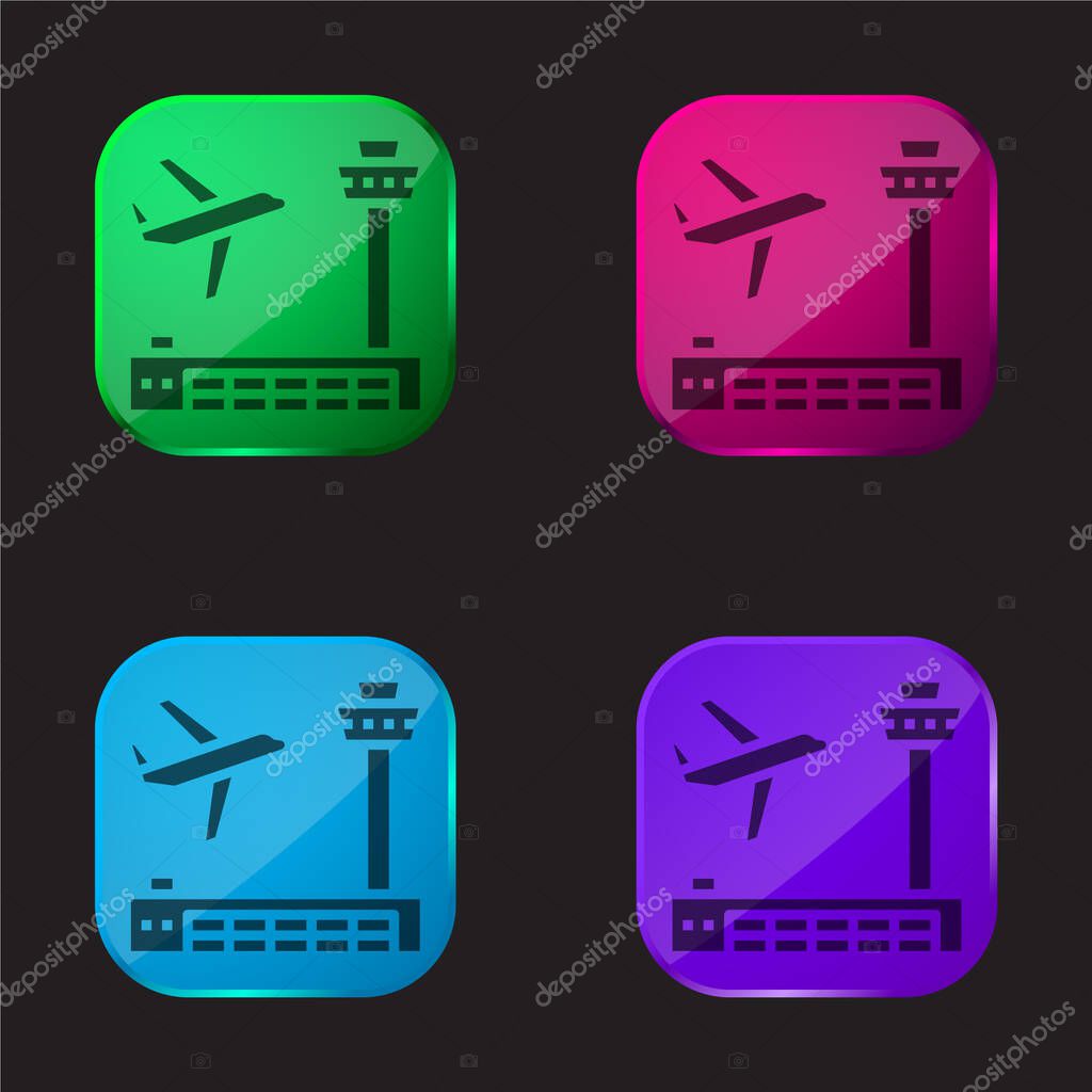 Airport four color glass button icon