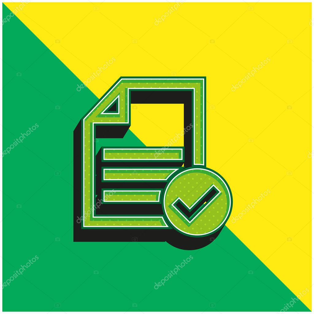 Accept File Or Checklist Green and yellow modern 3d vector icon logo