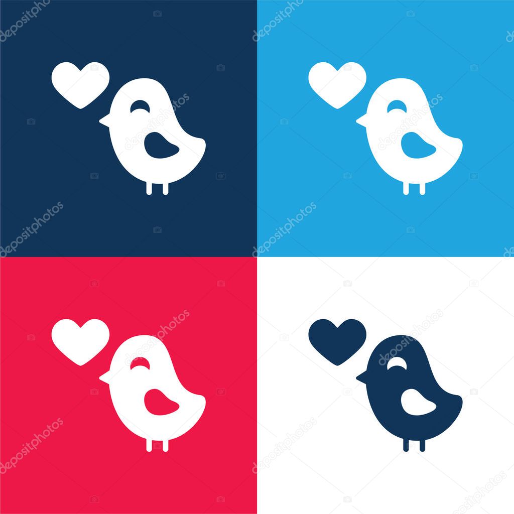 Bird In Love blue and red four color minimal icon set