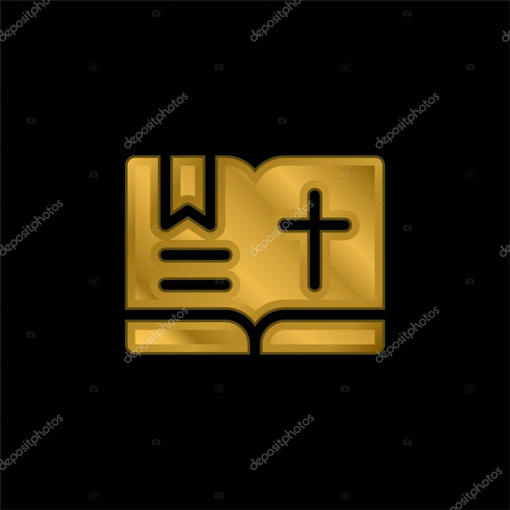 Bible gold plated metalic icon or logo vector