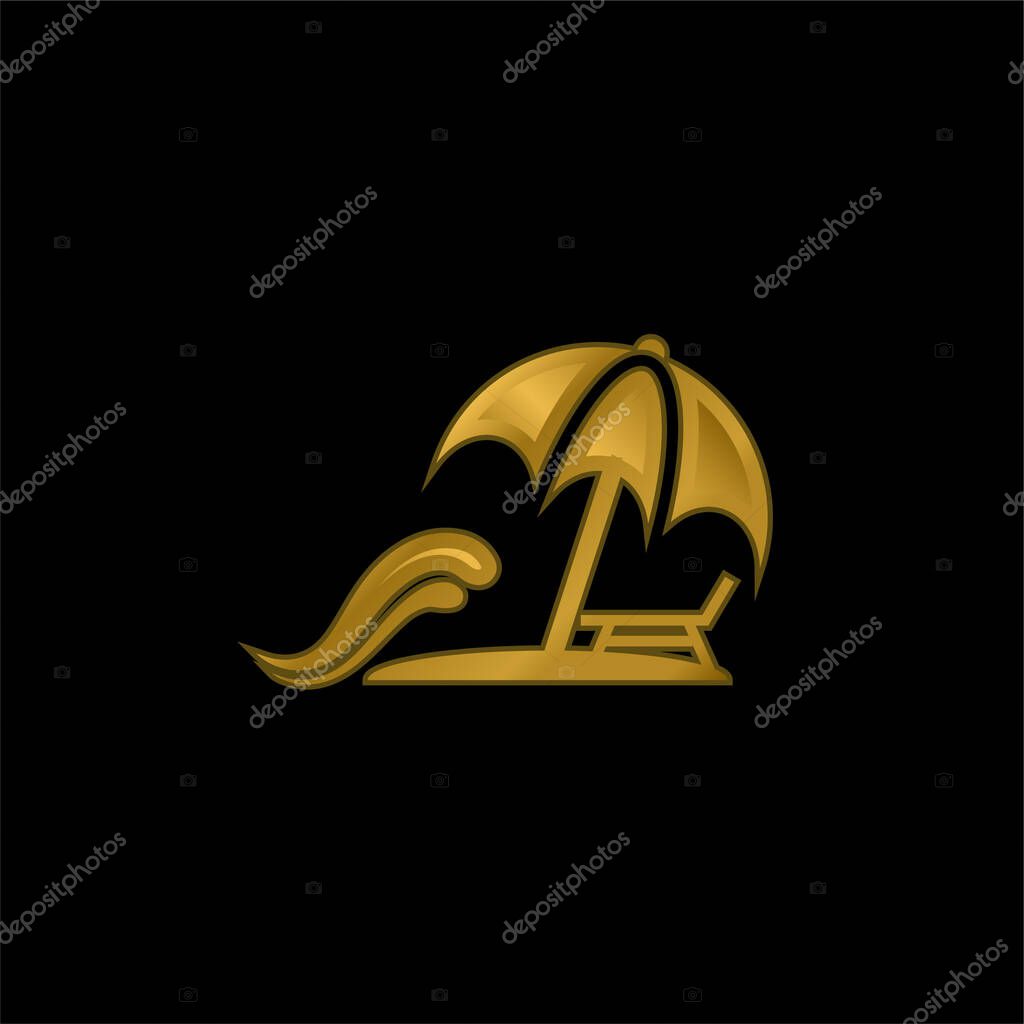 Beach gold plated metalic icon or logo vector