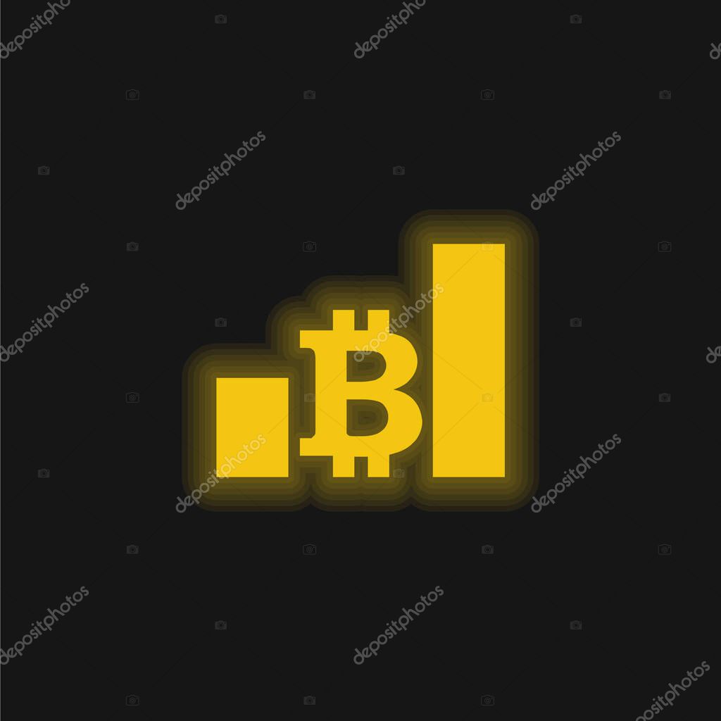Bitcoin Bars Ascendant Graphic Of Increasing Money yellow glowing neon icon