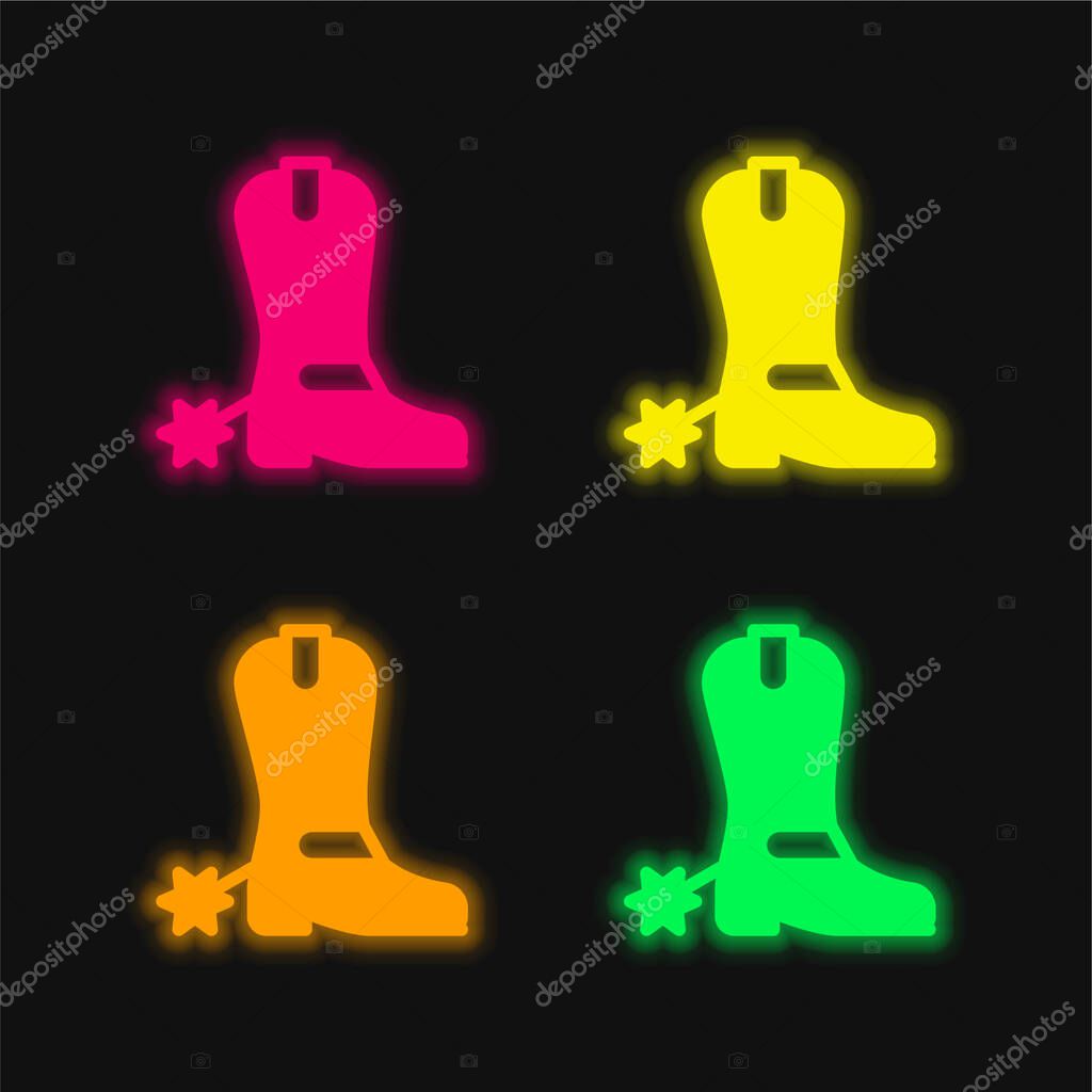 Boots four color glowing neon vector icon