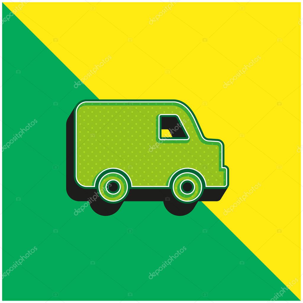 Black Delivery Small Truck Side View Green and yellow modern 3d vector icon logo