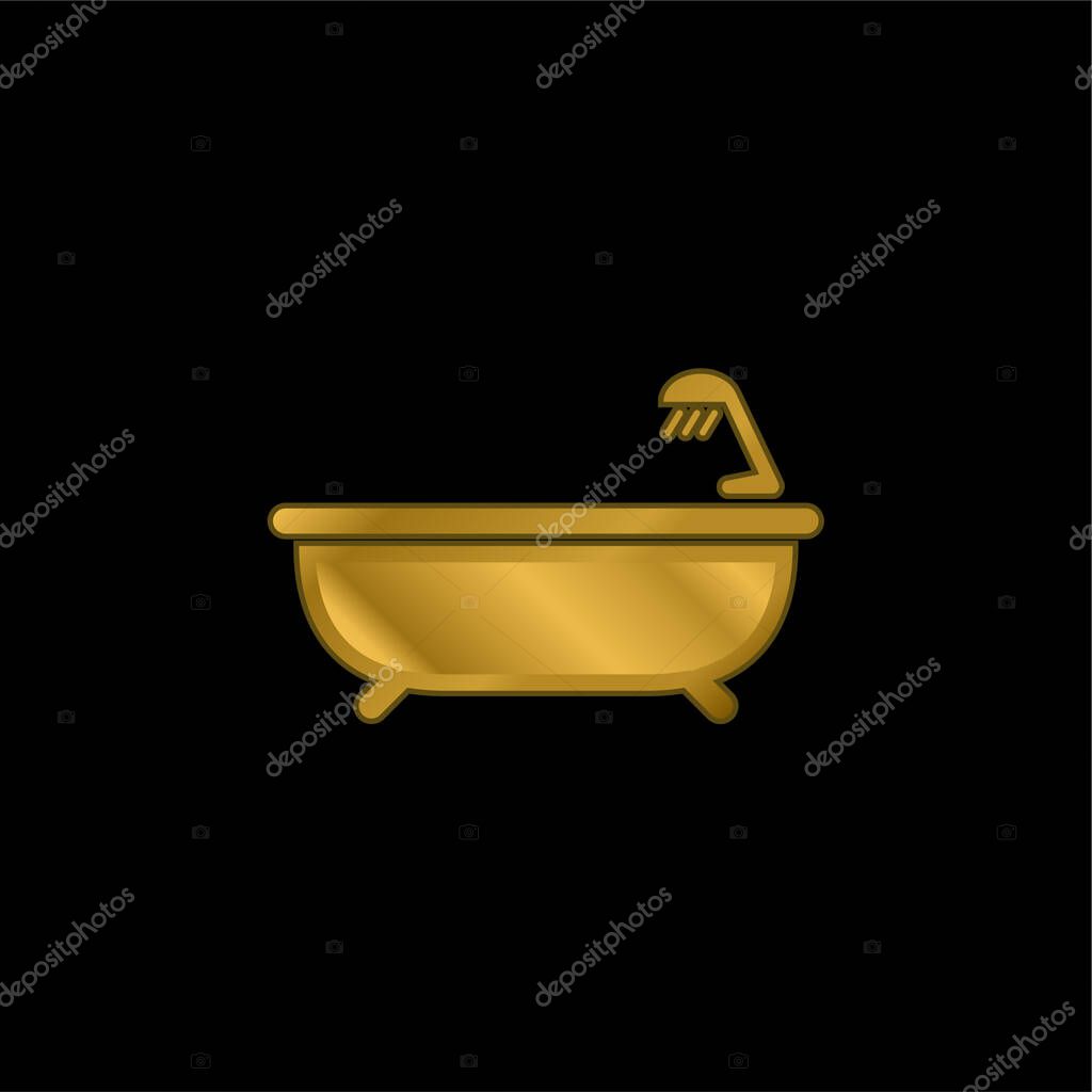 Bath Tub With Shower gold plated metalic icon or logo vector