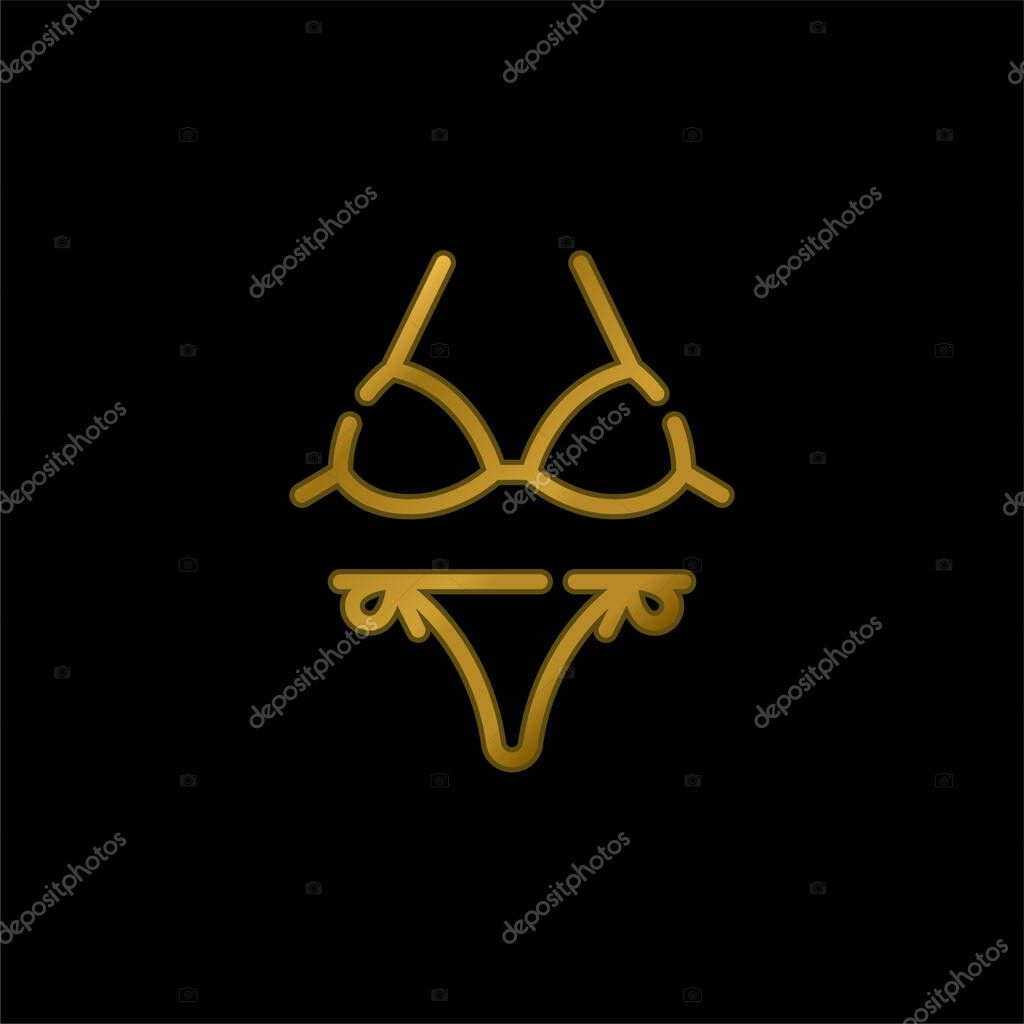 Bikini gold plated metalic icon or logo vector