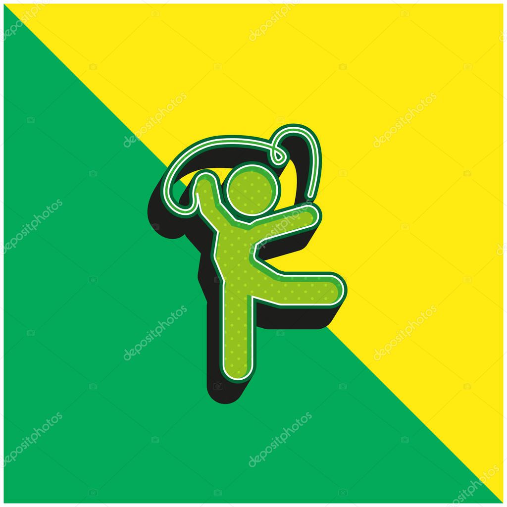 Artistic Gymnast Posture With Ribbon Green and yellow modern 3d vector icon logo