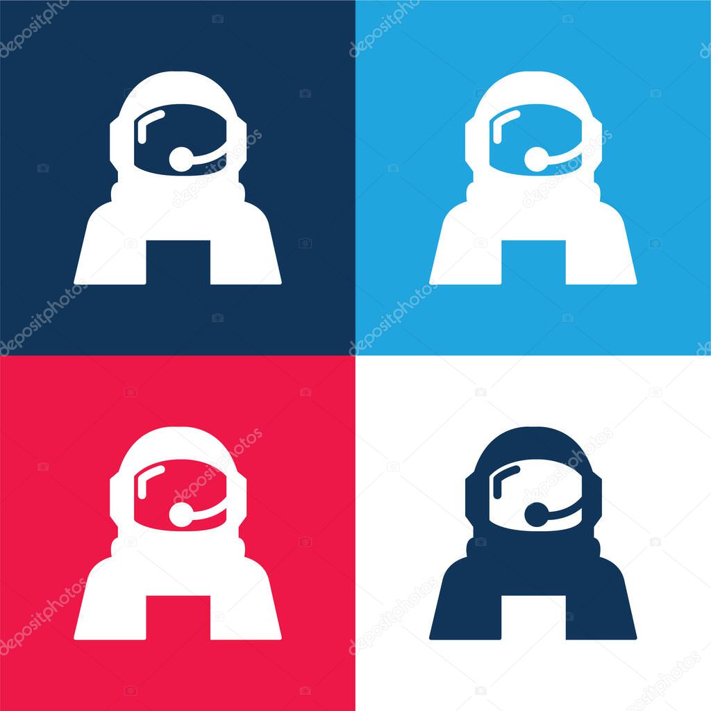 Astronaut Helmet Protection For Outer Space blue and red four color minimal icon set