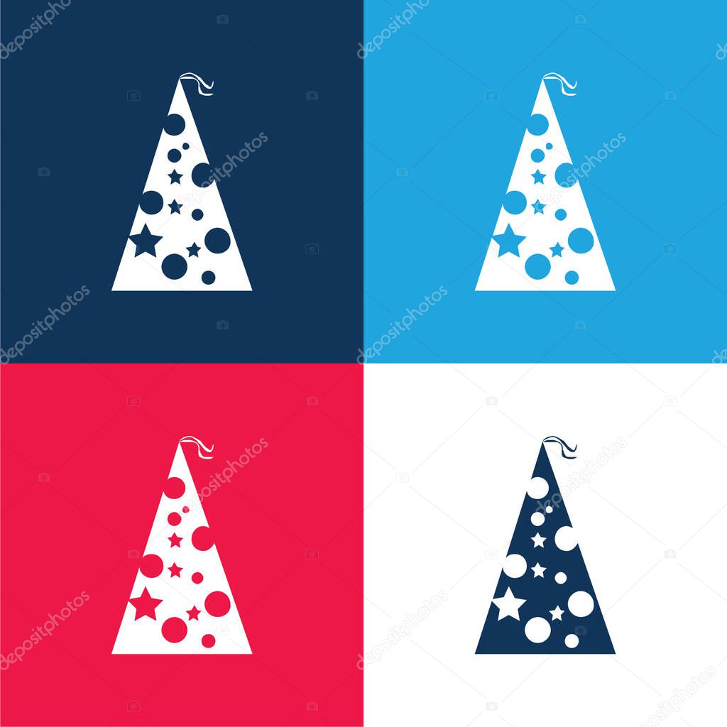 Birthday Hat With Dots And Stars blue and red four color minimal icon set