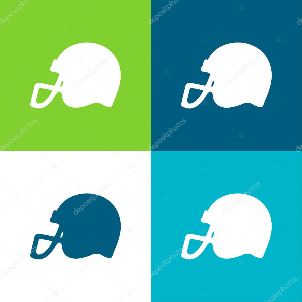 American Football Helmet Side View Black Silhouette Flat four color minimal icon set