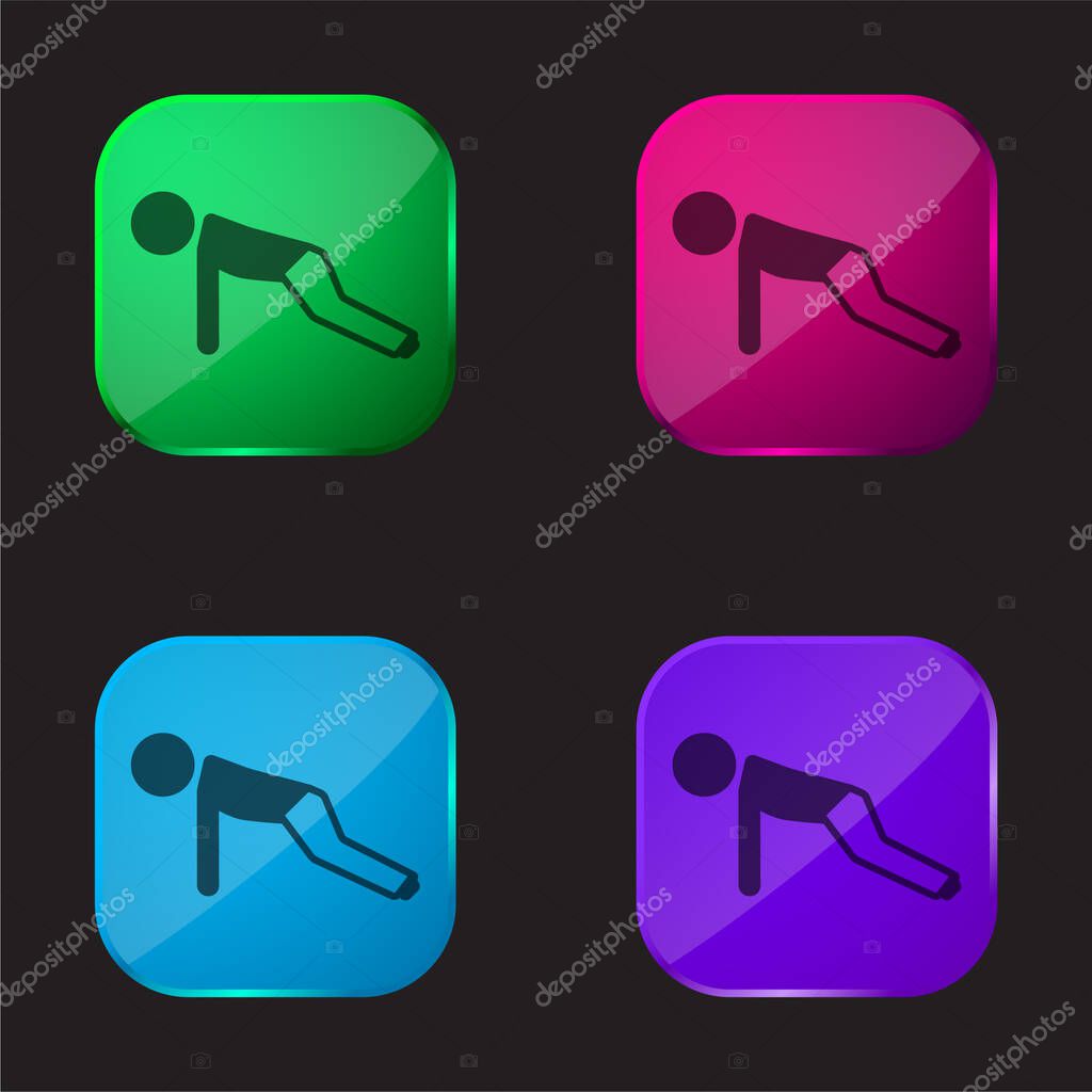 Boy Doing Pushups four color glass button icon