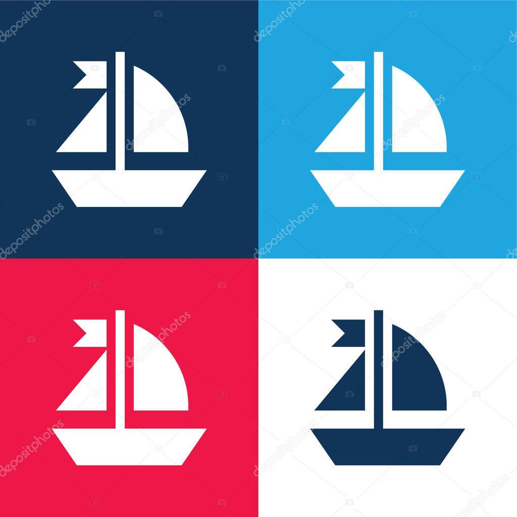 Boat blue and red four color minimal icon set