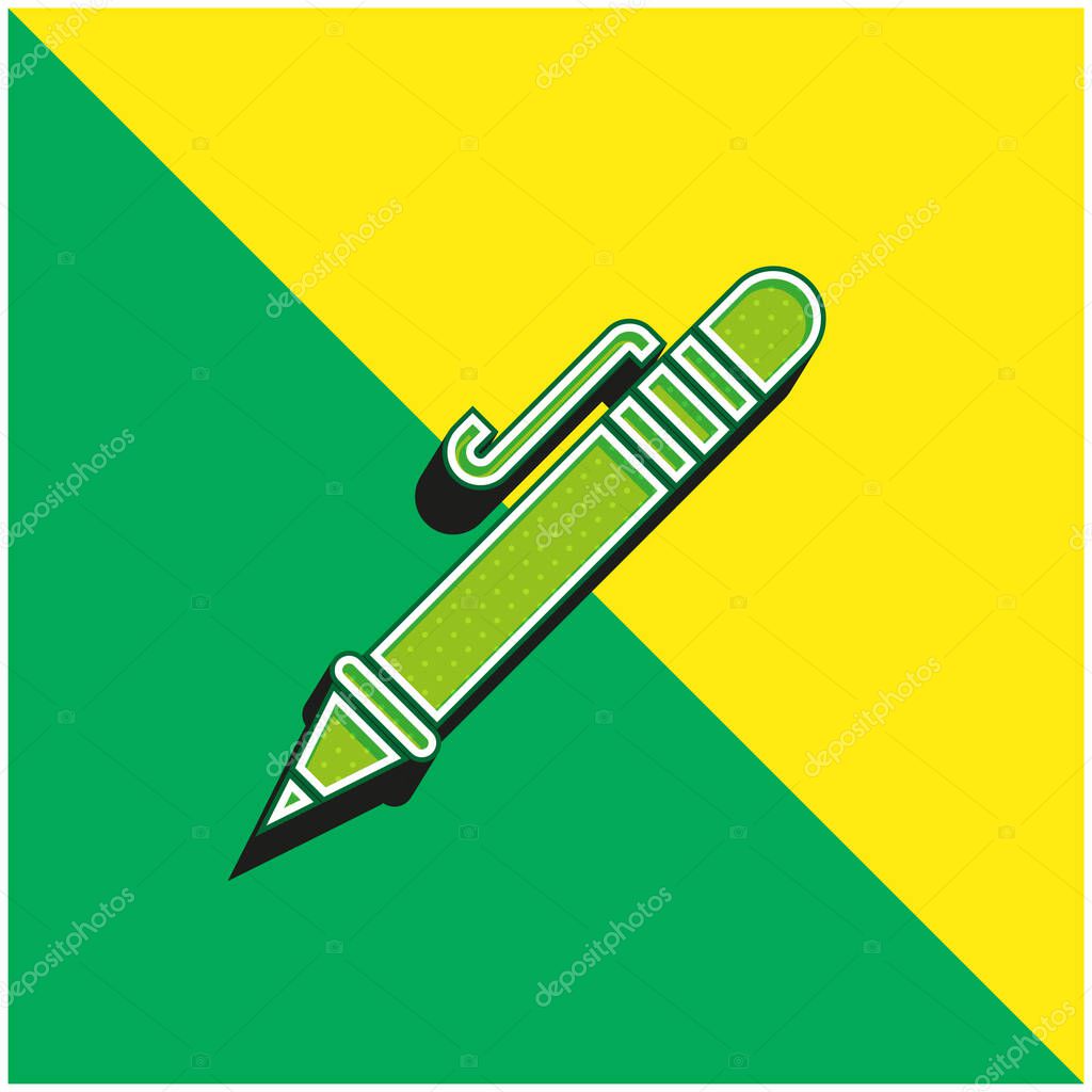 Ballpoint Pen Green and yellow modern 3d vector icon logo