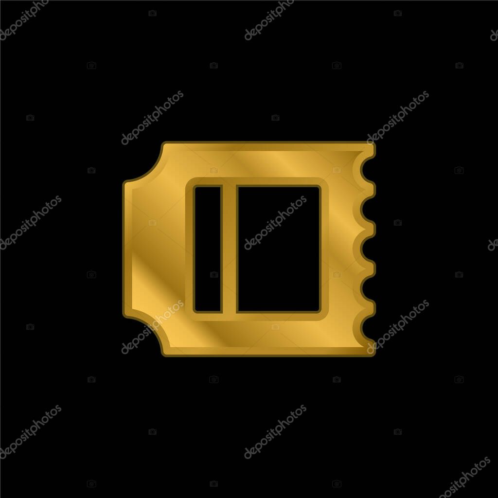 American Football Game Ticket gold plated metalic icon or logo vector