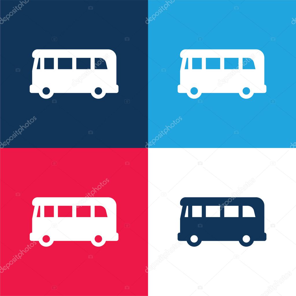 Airport Bus blue and red four color minimal icon set