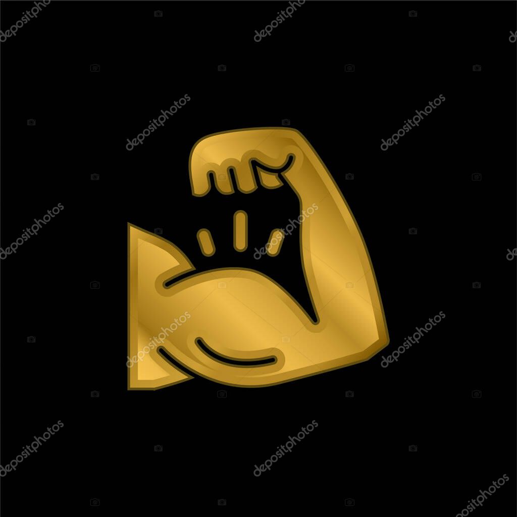 Bodybuilding gold plated metalic icon or logo vector