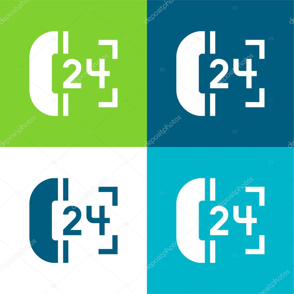 24 Hours Support Flat four color minimal icon set