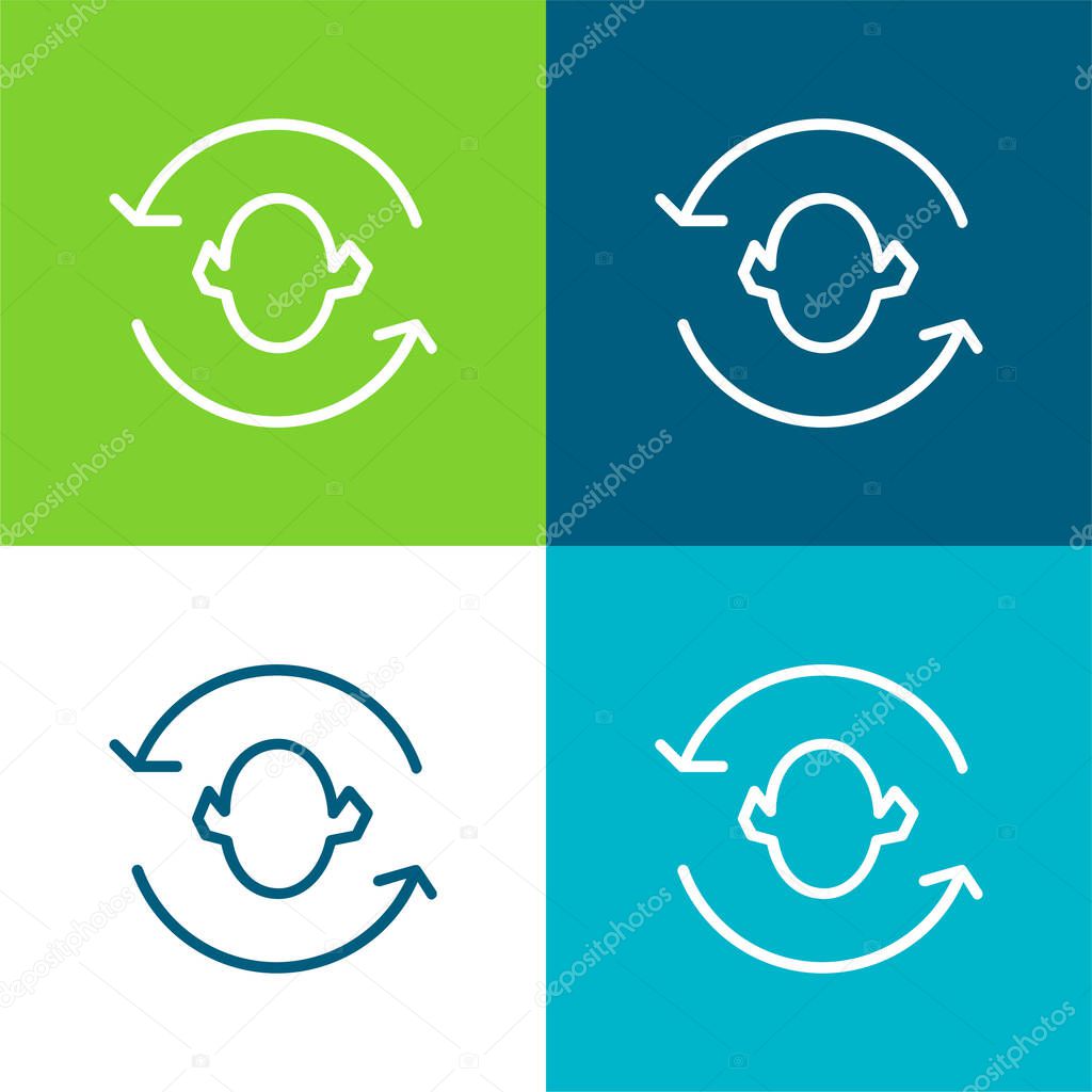 Arrows Couple Around A Head Silhouette Flat four color minimal icon set