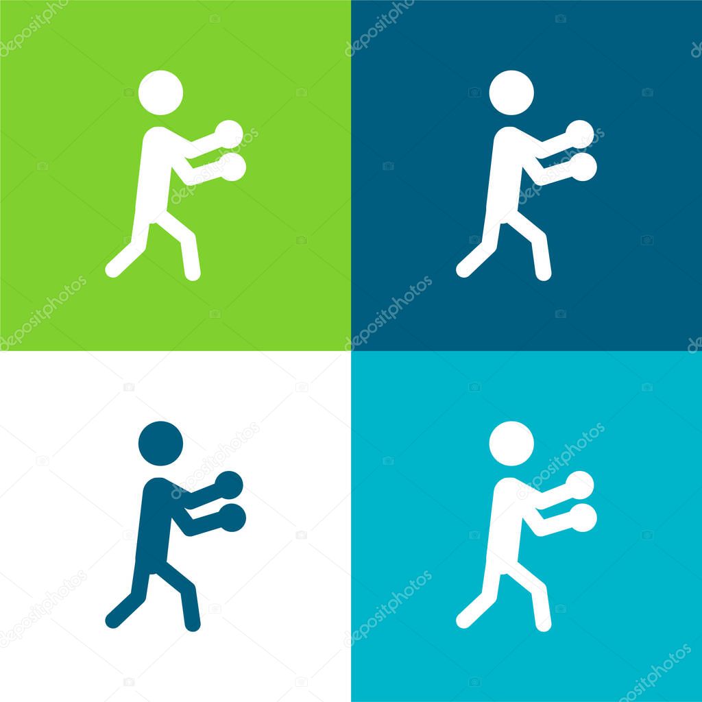 Boxing Silhouette Flat four color minimal icon set