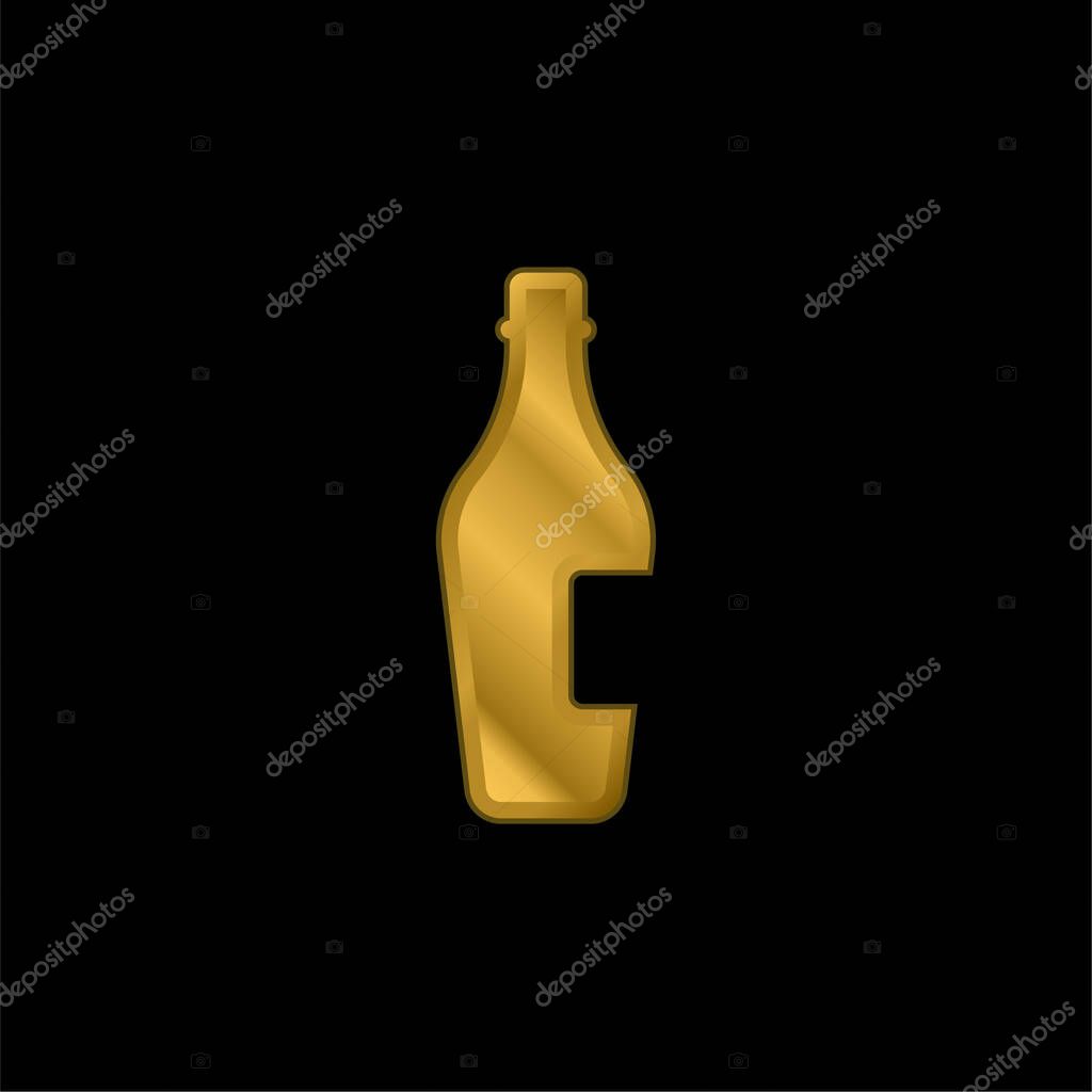 Bottle Of Wine With Label gold plated metalic icon or logo vector