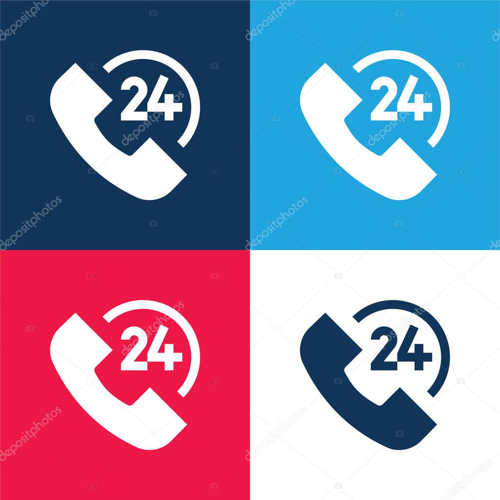 24 Hours blue and red four color minimal icon set