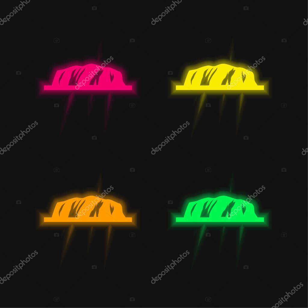 Ayers Rock four color glowing neon vector icon
