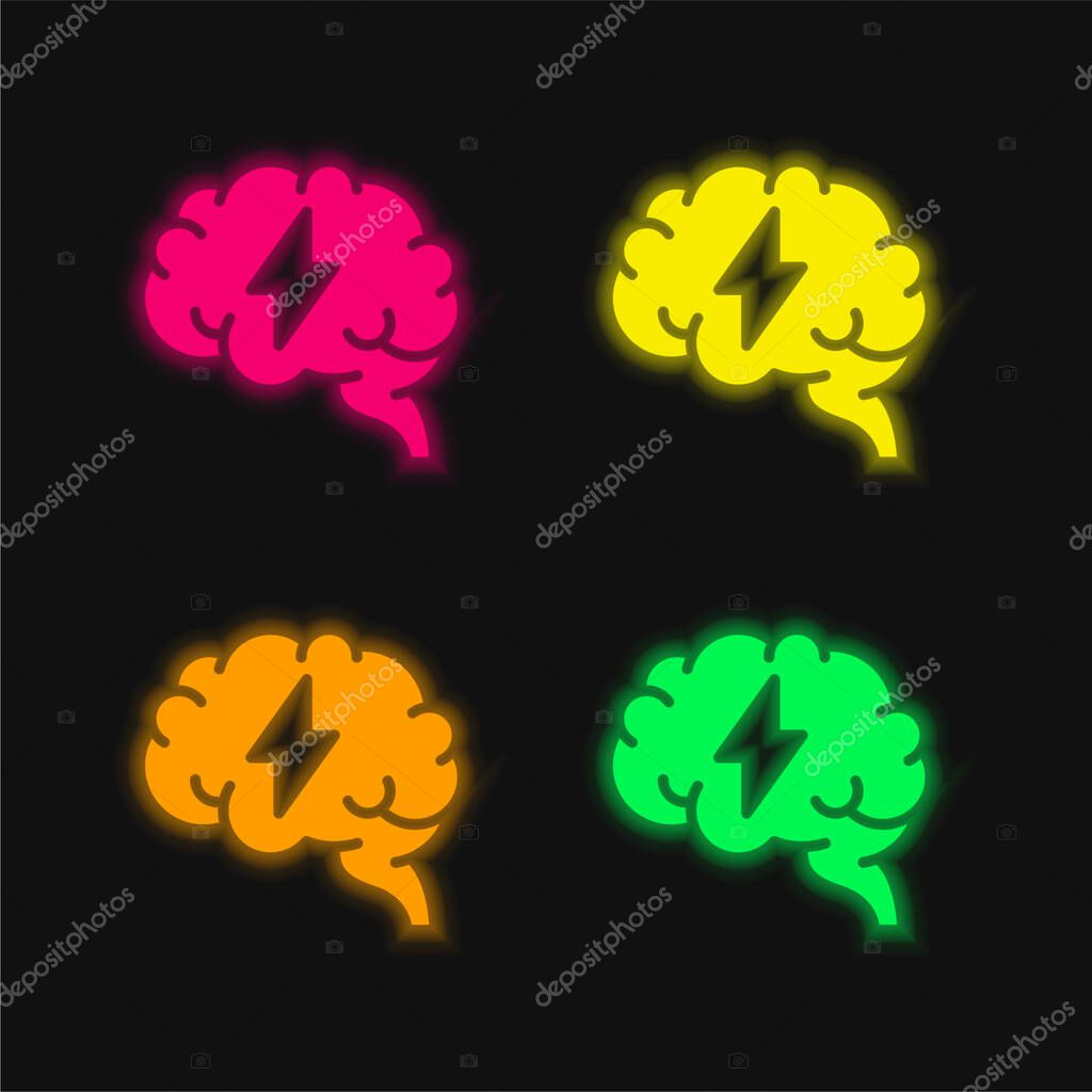Brain four color glowing neon vector icon