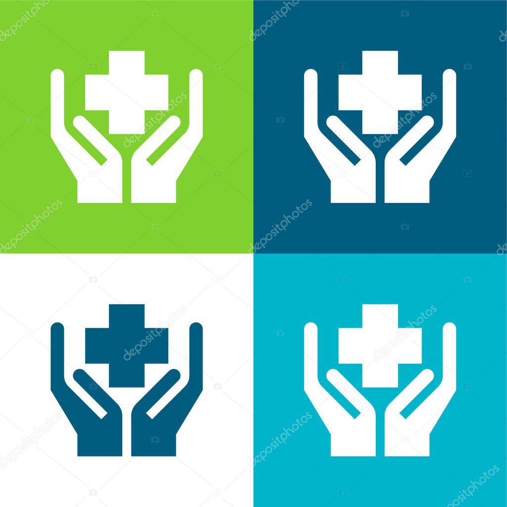 Benefits Flat four color minimal icon set