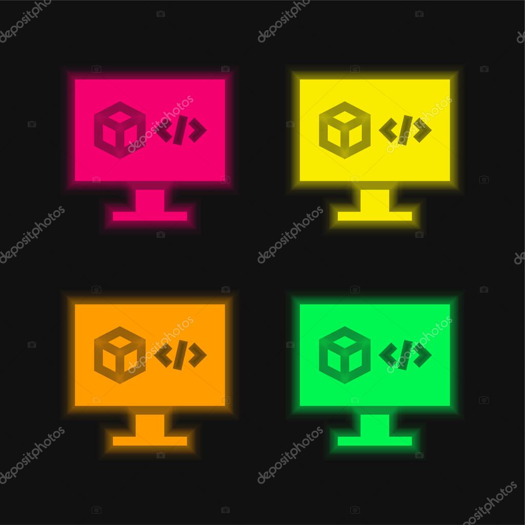 3d Printing Software four color glowing neon vector icon