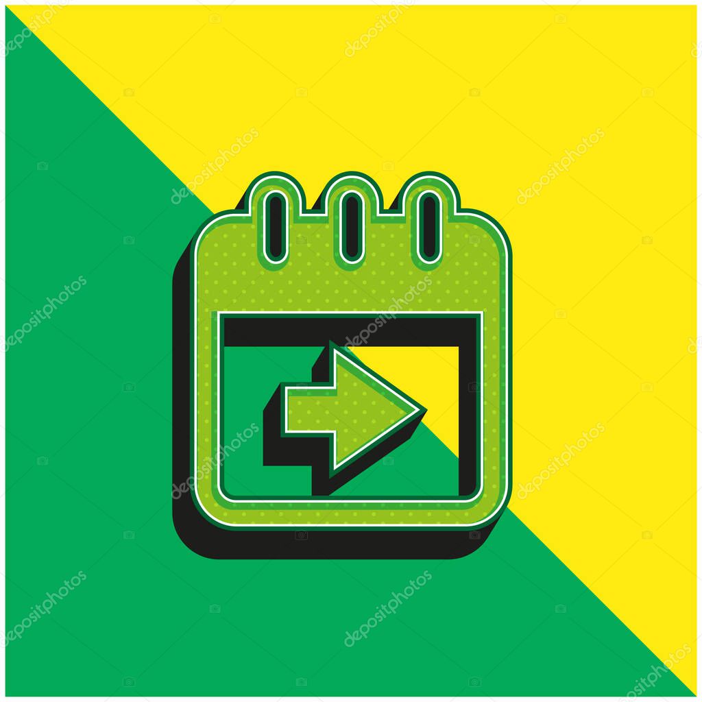 Advance Calendar Page Button With Right Arrow Green and yellow modern 3d vector icon logo