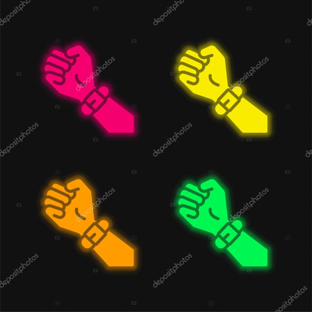 Band four color glowing neon vector icon