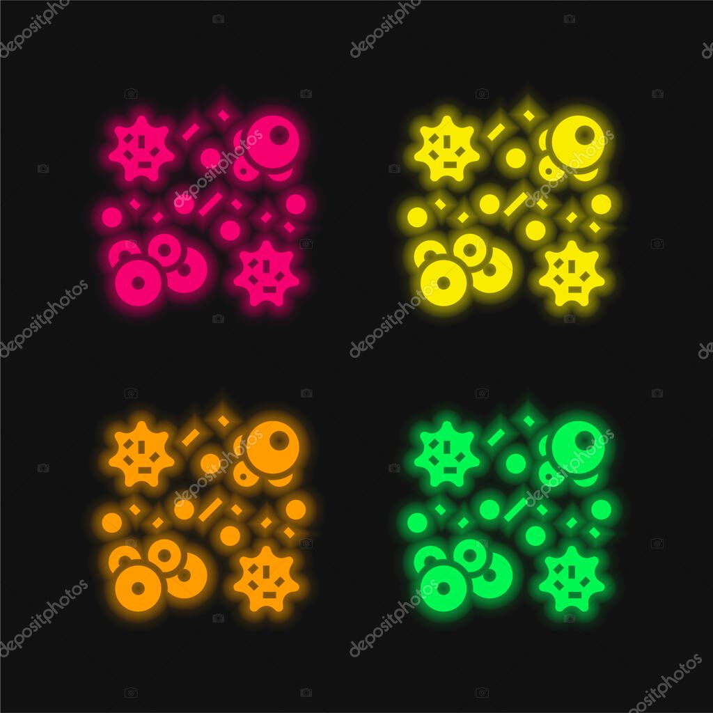 Bacteria four color glowing neon vector icon