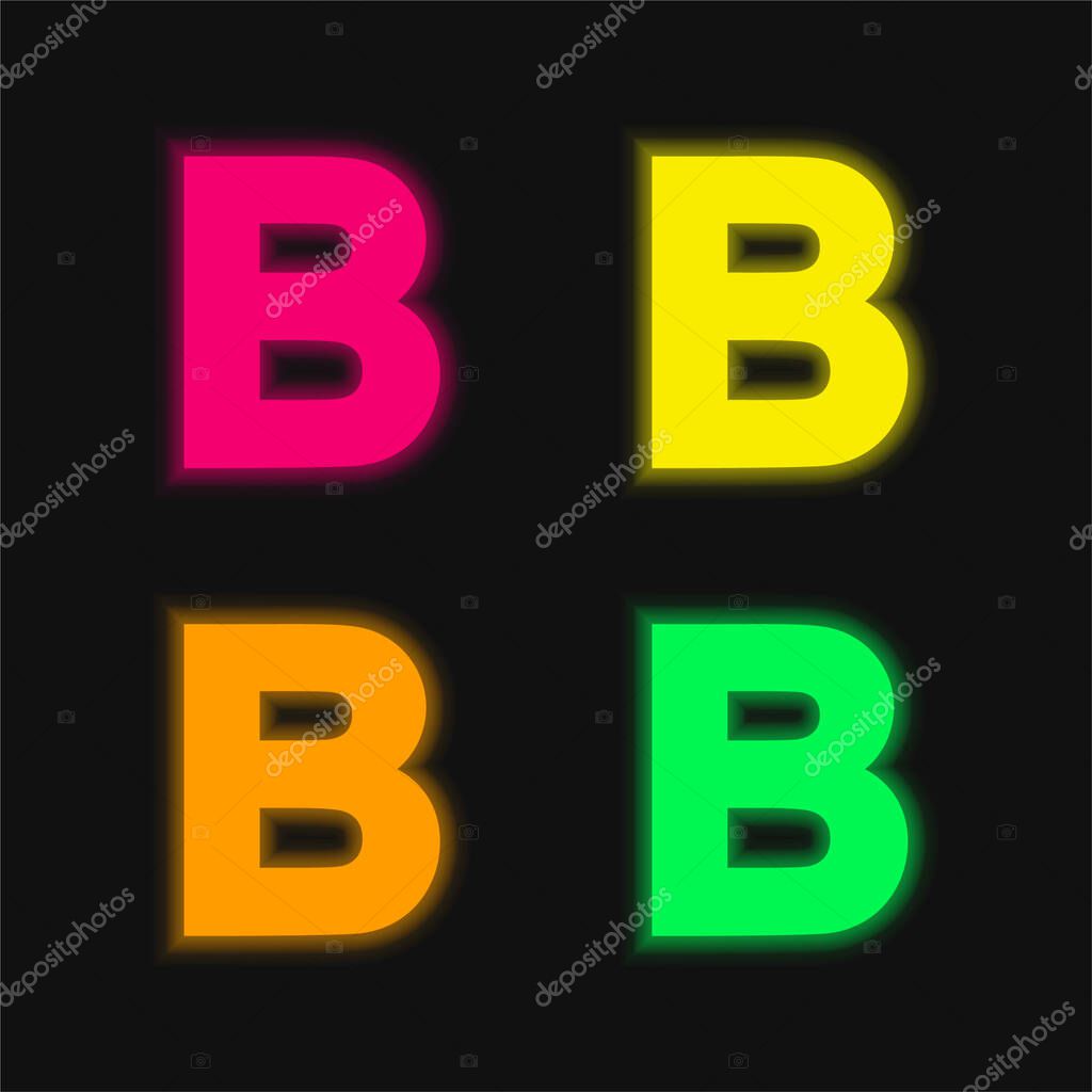 B four color glowing neon vector icon